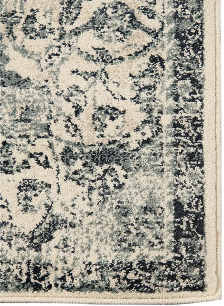 Beige and Blue Medallion Power Loom Area Rug Photo 3