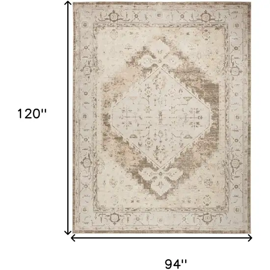 Beige and Bronze Floral Power Loom Distressed Area Rug Photo 3