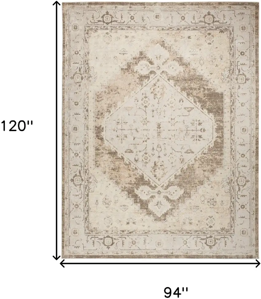 Beige and Bronze Floral Power Loom Distressed Area Rug Photo 3