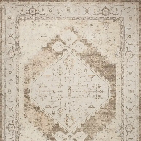 Beige and Bronze Floral Power Loom Distressed Area Rug Photo 8