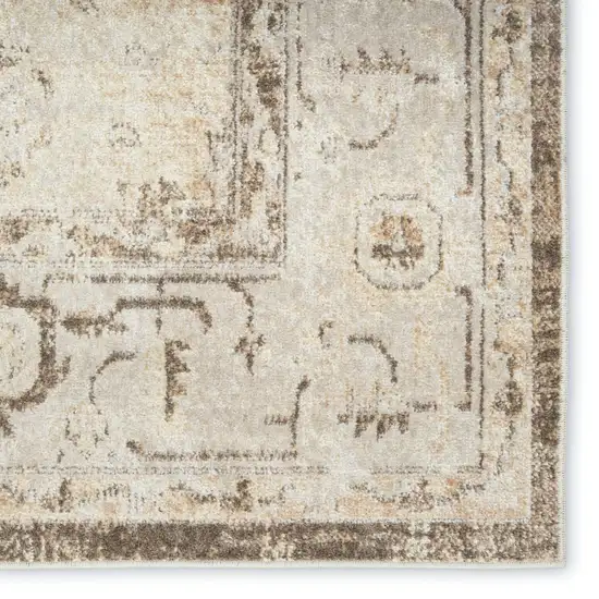 Beige and Bronze Floral Power Loom Distressed Area Rug Photo 9
