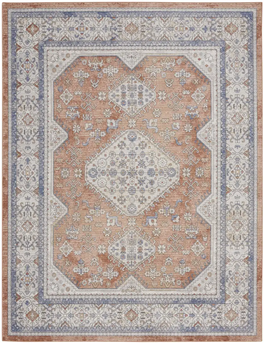 Beige and Bronze Oriental Power Loom Area Rug Photo 2