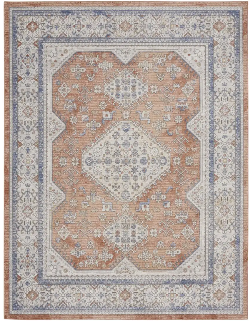 Beige And Bronze Medallion Area Rug Photo 1