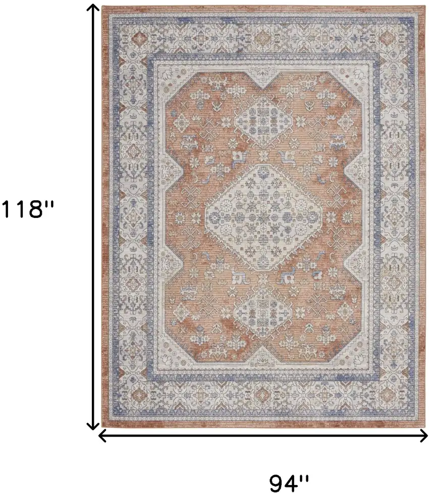 Beige and Bronze Oriental Power Loom Area Rug Photo 3