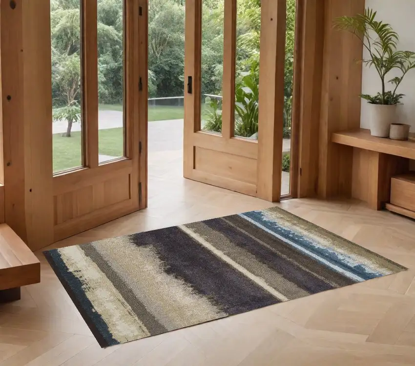 Beige and Brown Abstract Area Rug Photo 1