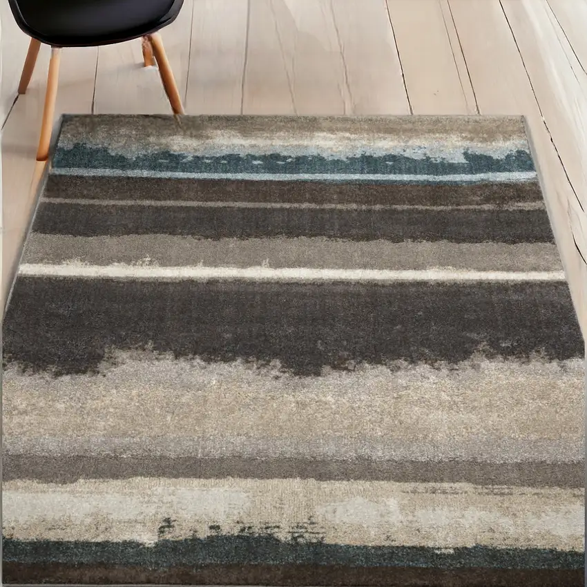 Beige and Brown Abstract Area Rug Photo 1