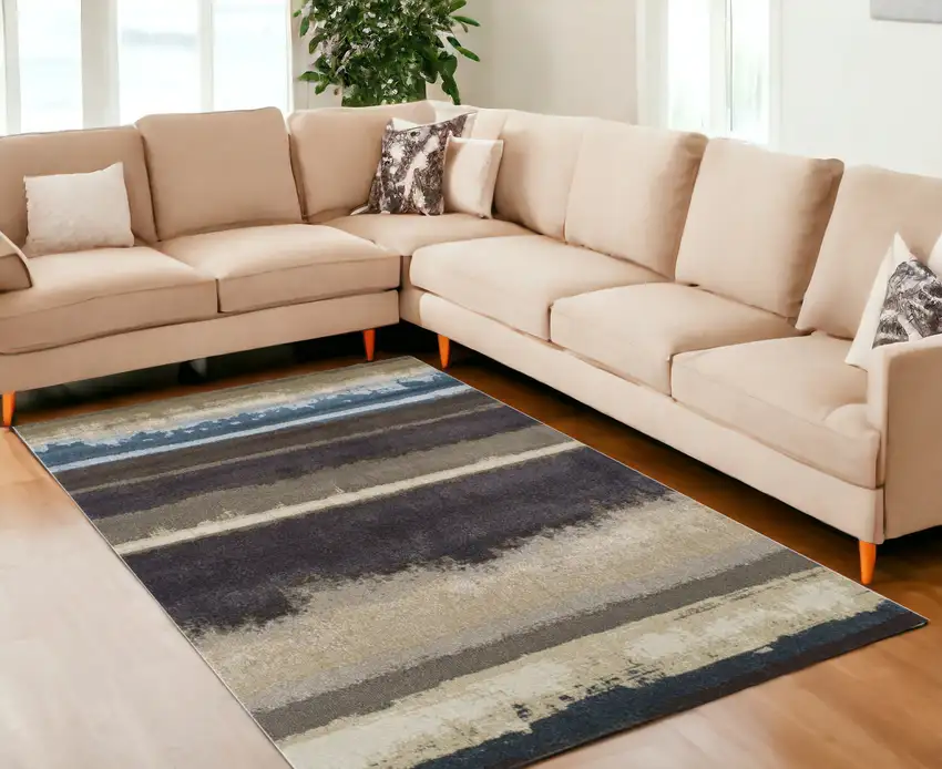 Beige and Brown Abstract Area Rug Photo 1