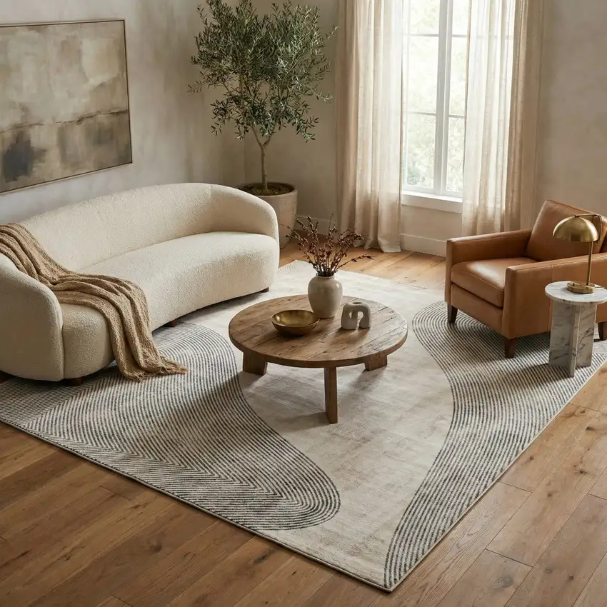 Beige and Brown Abstract Area Rug Photo 5