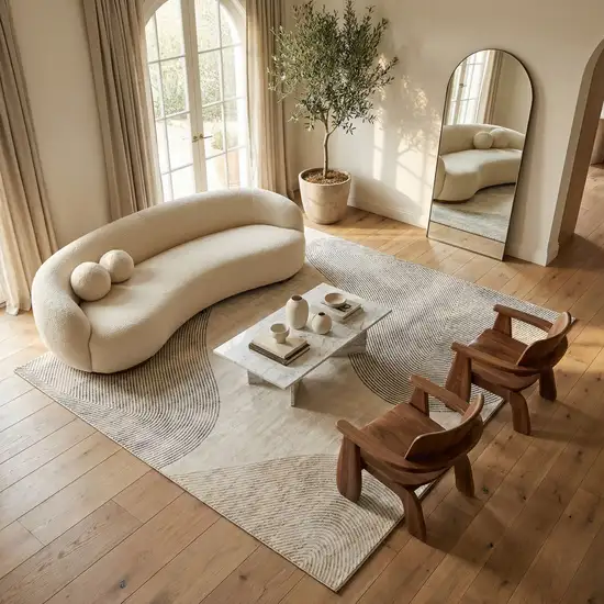 Beige and Brown Abstract Area Rug Photo 6