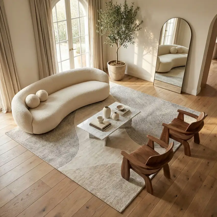 Beige and Brown Abstract Area Rug Photo 6