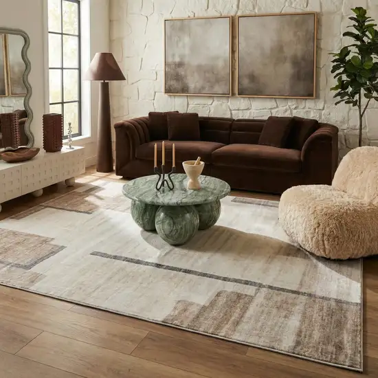 Beige and Brown Abstract Area Rug Photo 6