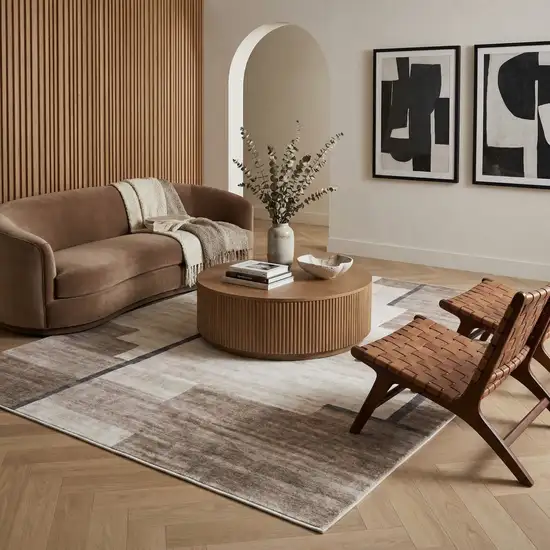 Beige and Brown Abstract Area Rug Photo 5