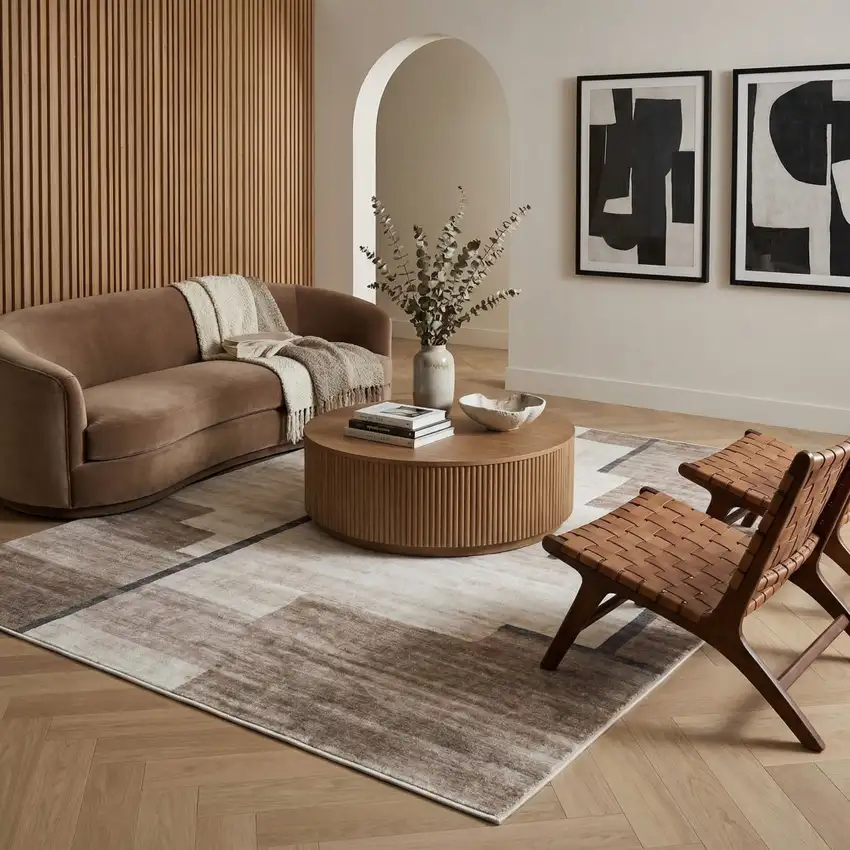 Beige and Brown Abstract Area Rug Photo 5