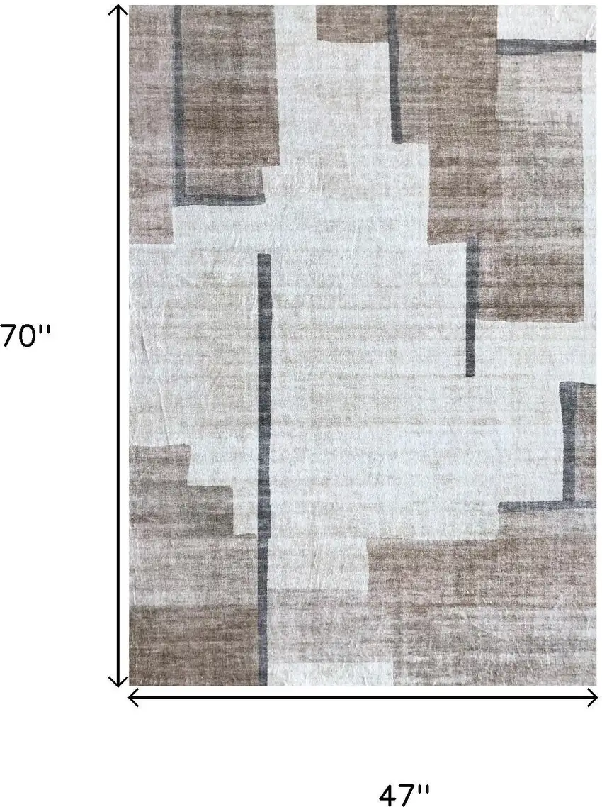 Beige and Brown Abstract Area Rug Photo 3