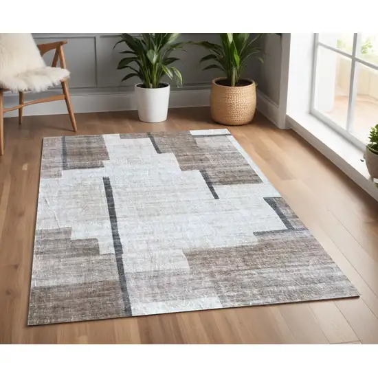 Beige and Brown Abstract Area Rug Photo 5