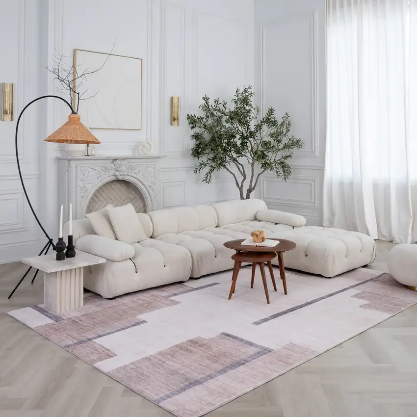 Beige and Brown Abstract Area Rug Photo 8