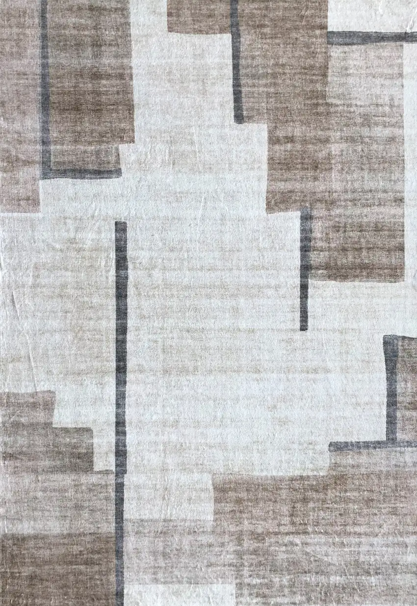 Beige and Brown Abstract Area Rug Photo 2