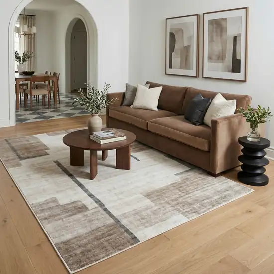 Beige and Brown Abstract Area Rug Photo 4