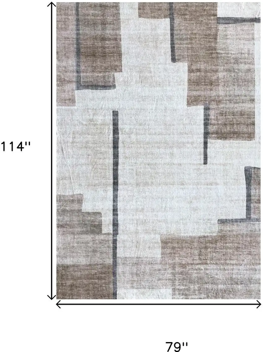 Beige and Brown Abstract Area Rug Photo 3