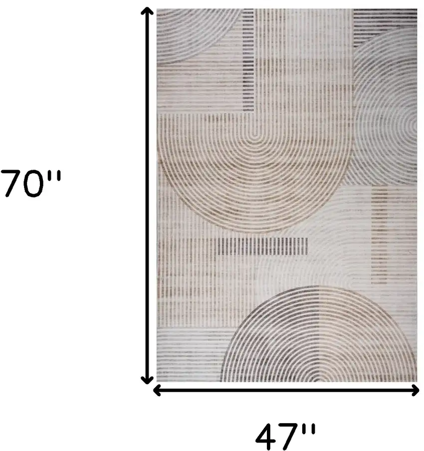Beige and Brown Abstract Distressed Area Rug Photo 3