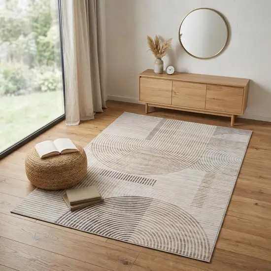 Beige and Brown Abstract Distressed Area Rug Photo 1