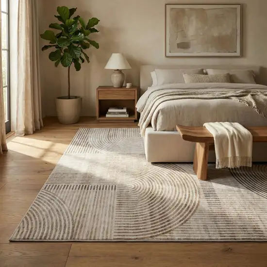 Beige and Brown Abstract Distressed Area Rug Photo 7