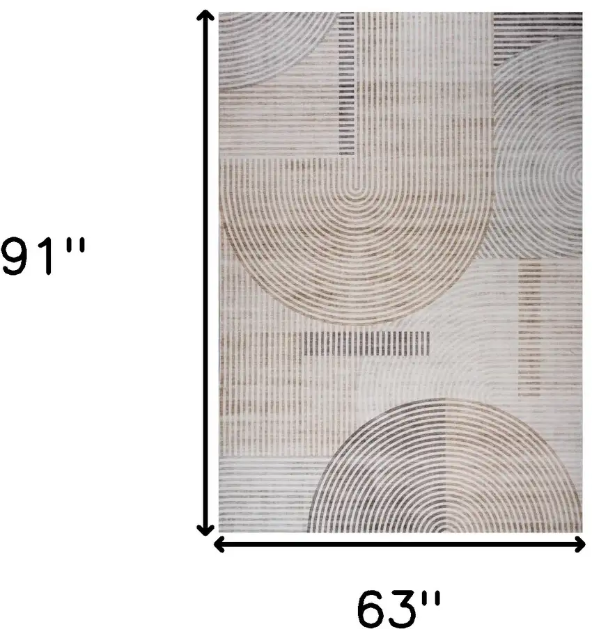 Beige and Brown Abstract Distressed Area Rug Photo 3