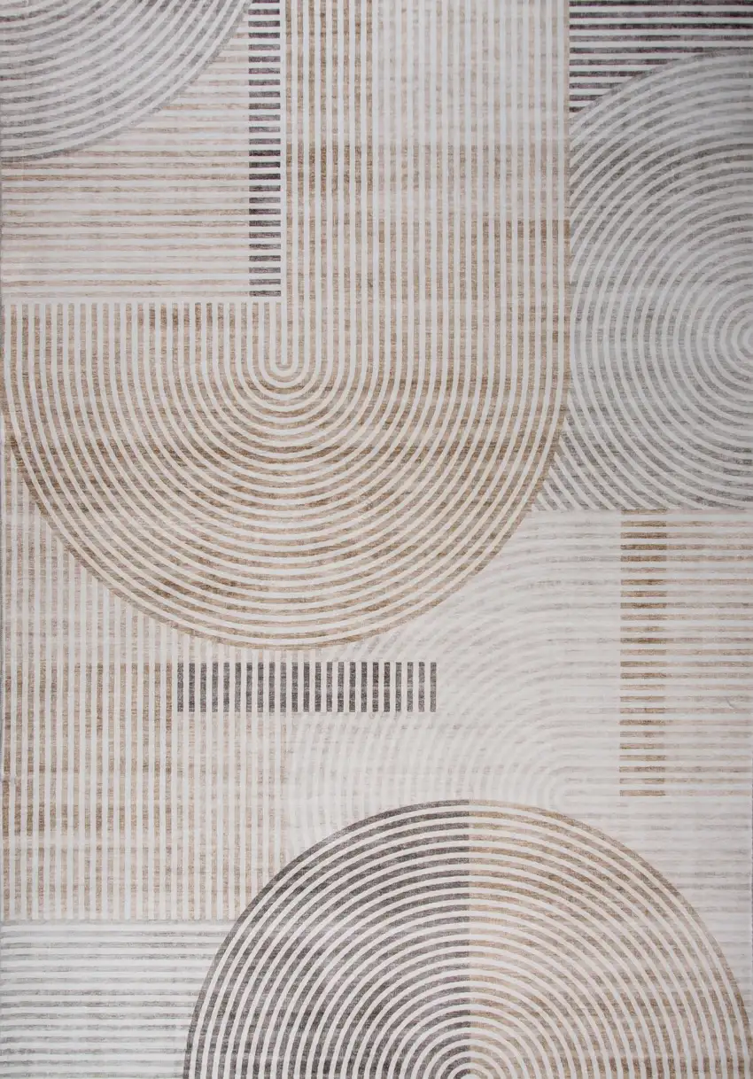 Beige and Brown Abstract Distressed Area Rug Photo 4
