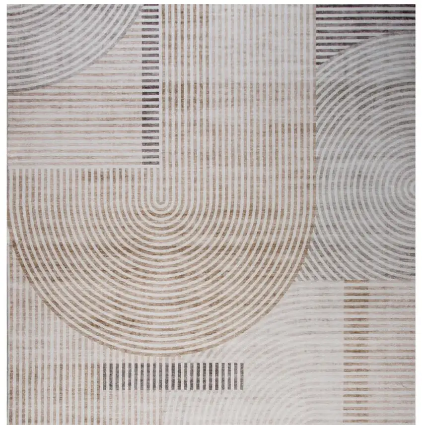 Beige and Brown Abstract Distressed Area Rug Photo 5