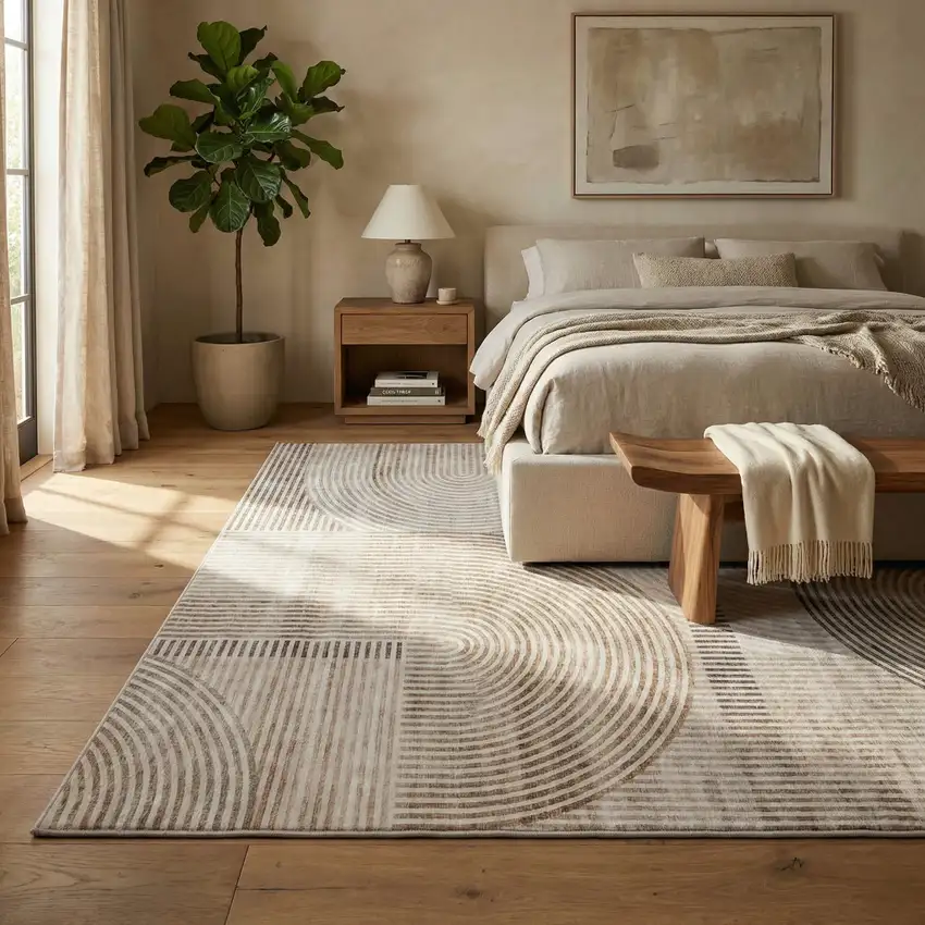 Beige and Brown Abstract Distressed Area Rug Photo 7