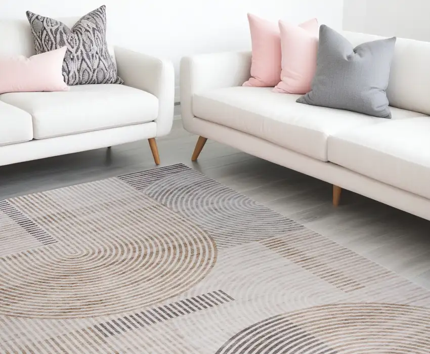 Beige and Brown Abstract Distressed Area Rug Photo 1