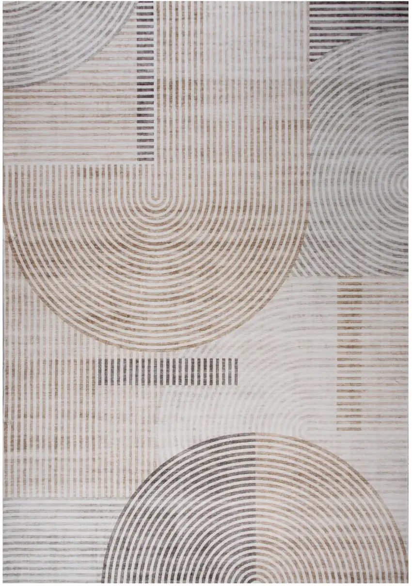 Beige and Brown Abstract Distressed Area Rug Photo 2