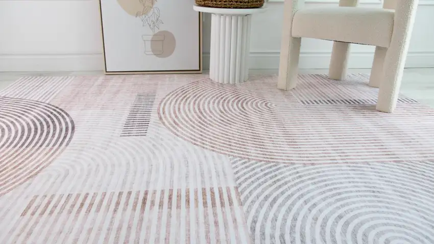 Beige and Brown Abstract Distressed Area Rug Photo 3