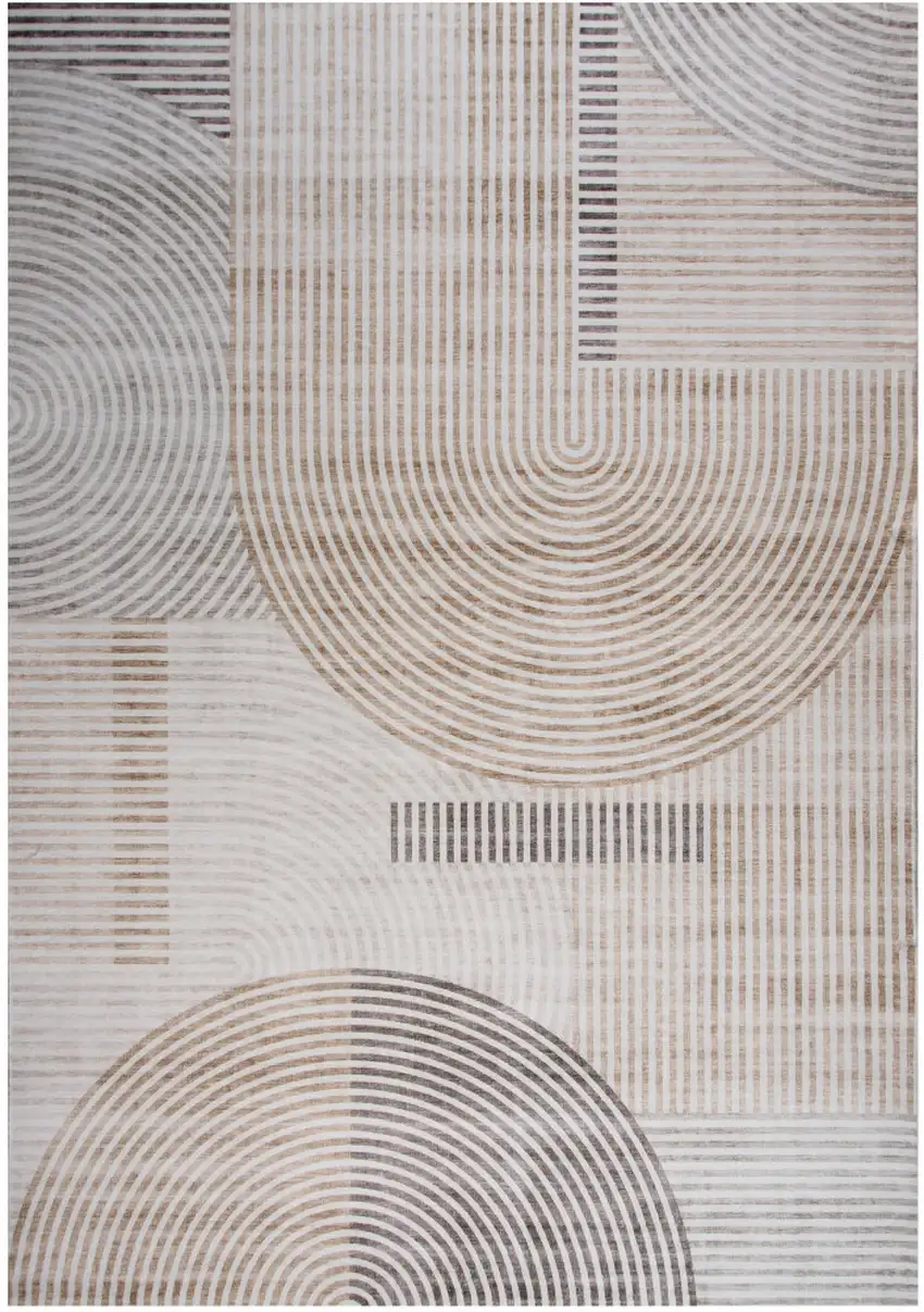 Beige and Brown Abstract Distressed Area Rug Photo 5