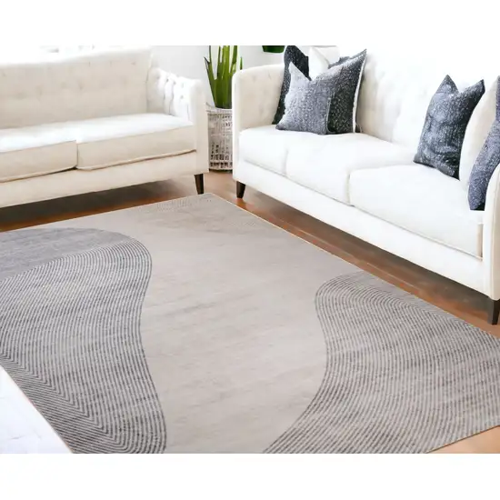 Beige and Brown Abstract Distressed Area Rug Photo 3