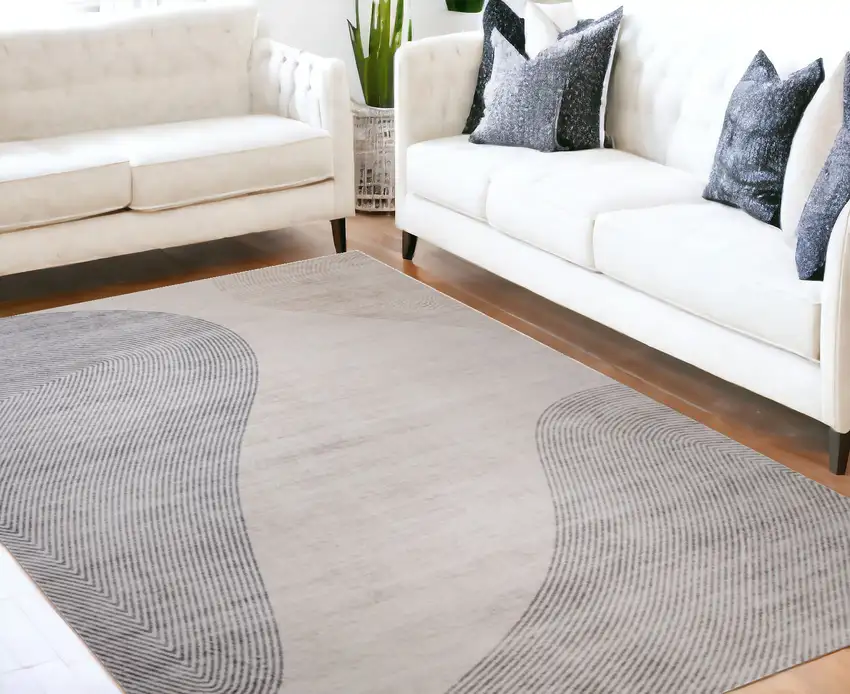 Beige and Brown Abstract Distressed Area Rug Photo 3