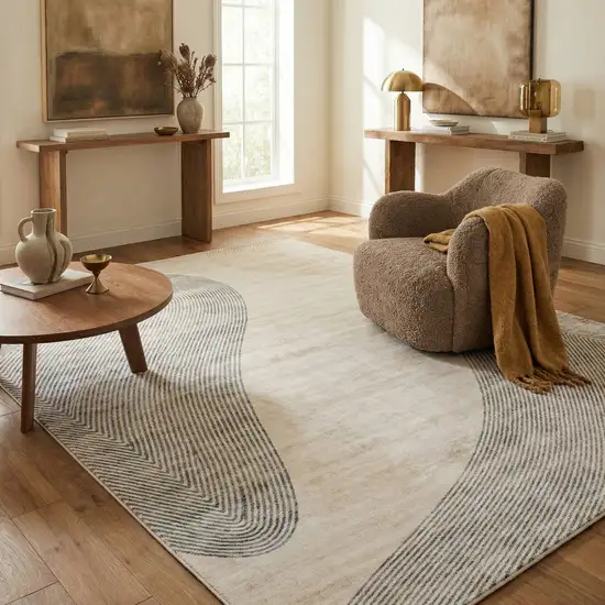 Beige and Brown Abstract Distressed Area Rug Photo 5