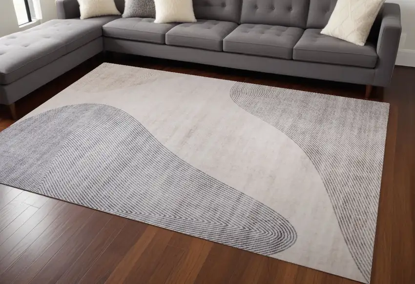 Beige and Brown Abstract Distressed Area Rug Photo 1