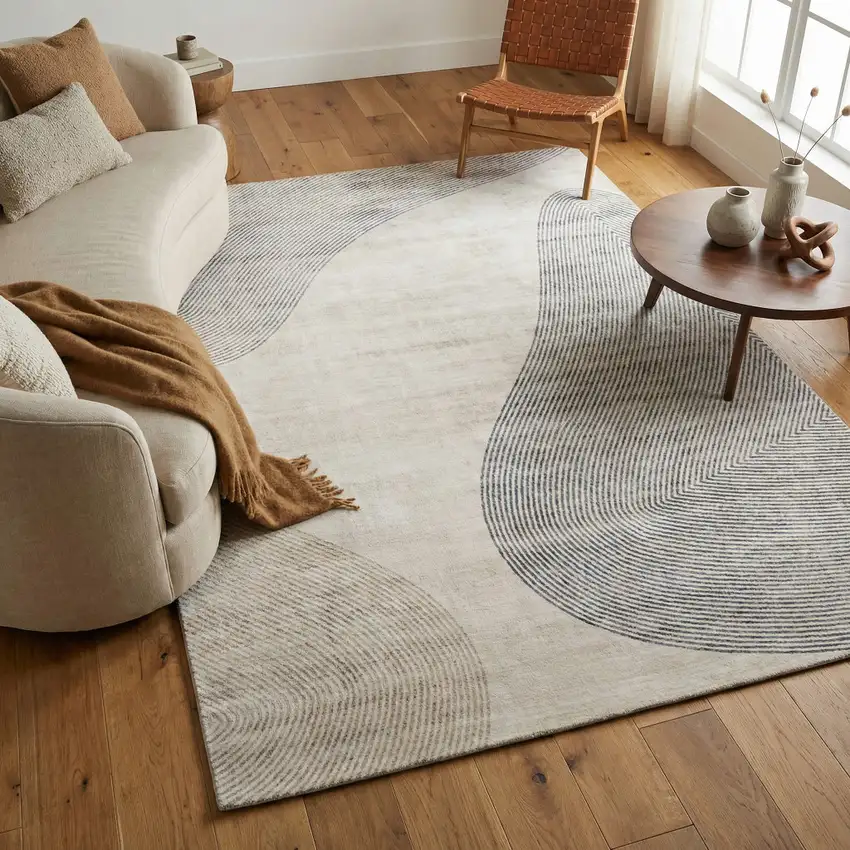 Beige and Brown Abstract Distressed Area Rug Photo 7