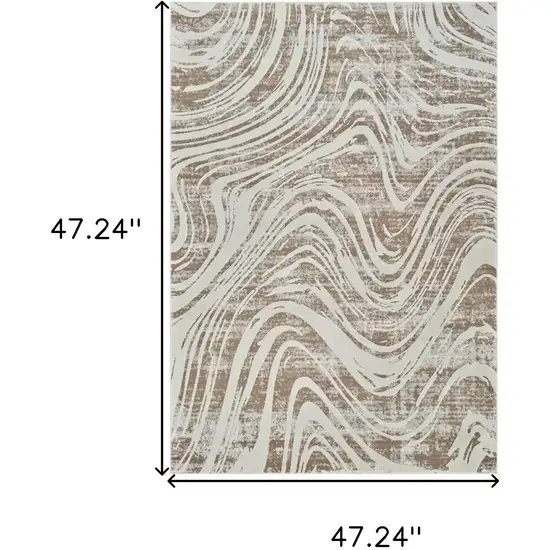 Beige and Brown Abstract Distressed Area Rug Photo 3