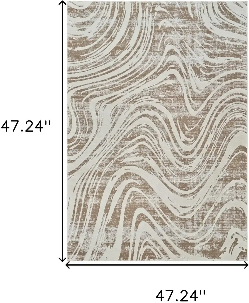 Beige and Brown Abstract Distressed Area Rug Photo 3