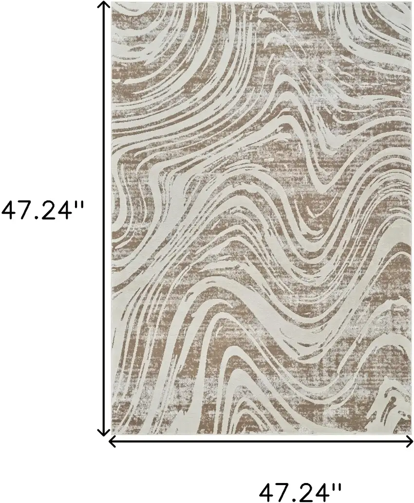 Beige and Brown Abstract Distressed Area Rug Photo 3