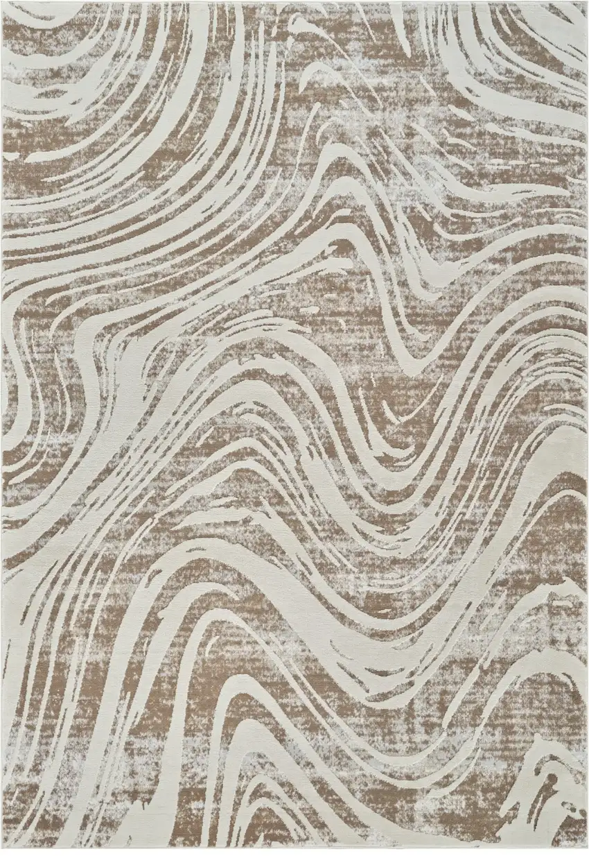 Beige and Brown Abstract Distressed Area Rug Photo 2