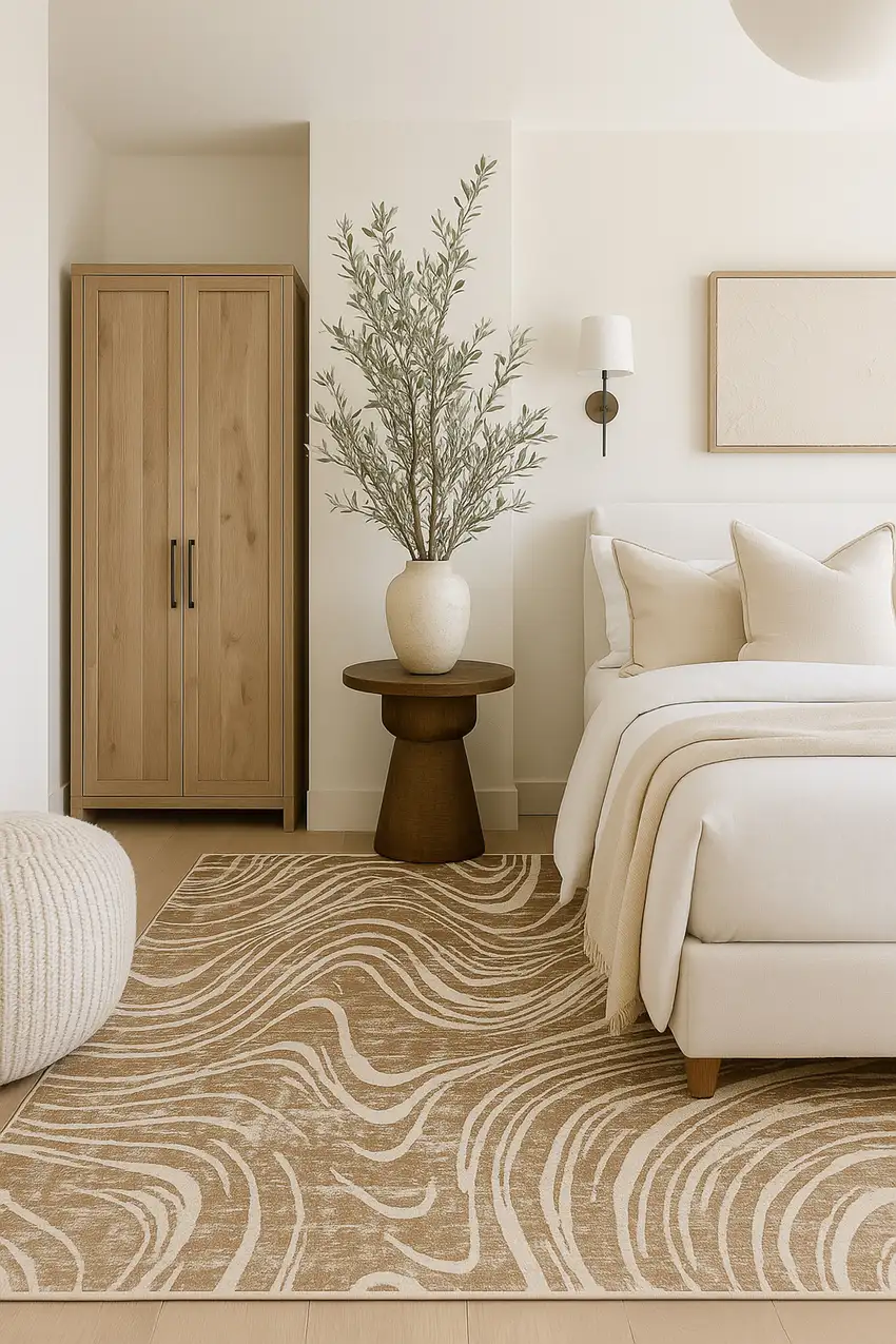 Beige and Brown Abstract Distressed Area Rug Photo 5