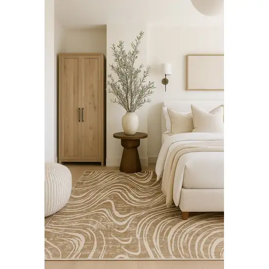Beige and Brown Abstract Distressed Area Rug Photo 5
