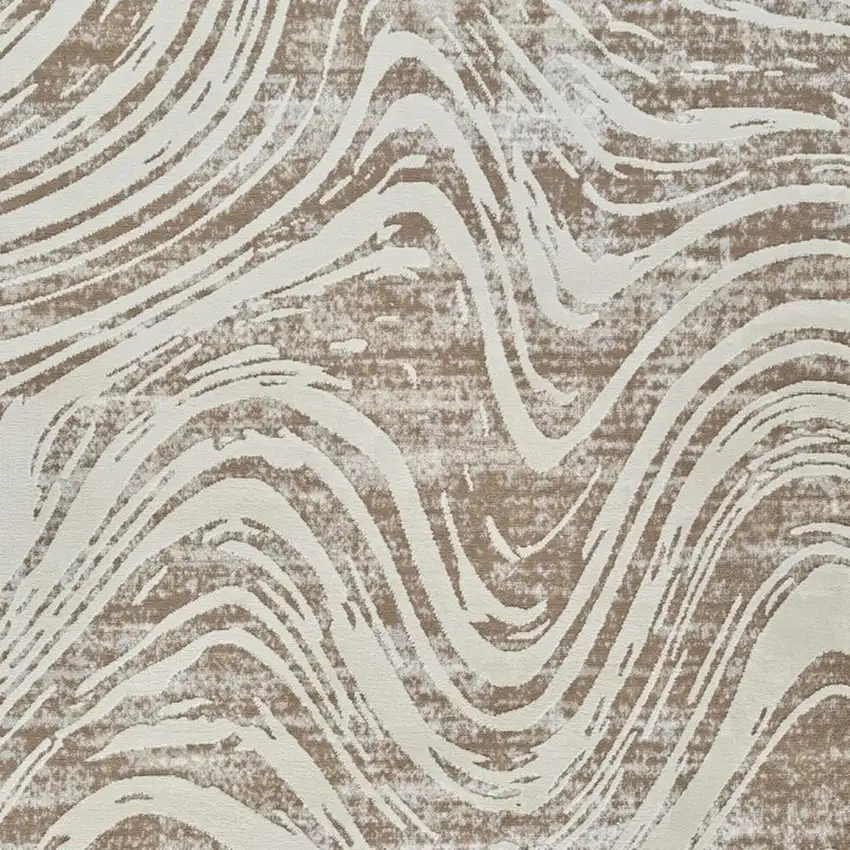 Beige and Brown Abstract Distressed Area Rug Photo 3