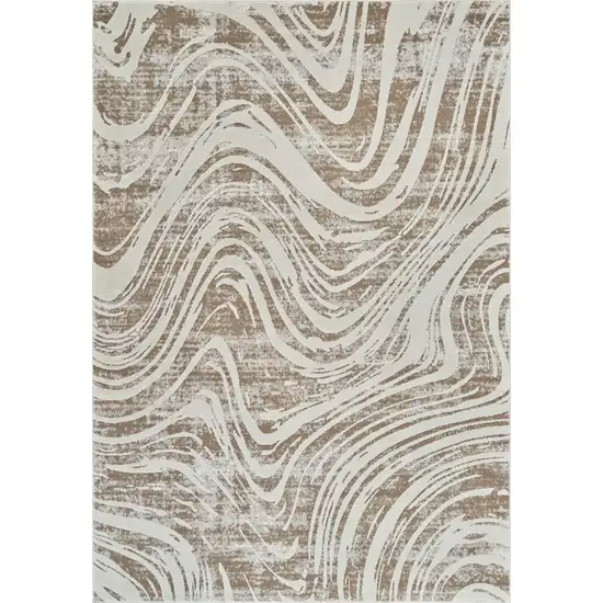 Beige and Brown Abstract Distressed Area Rug Photo 4