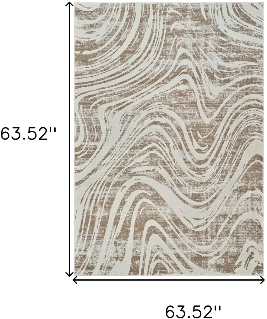 Beige and Brown Abstract Distressed Area Rug Photo 3
