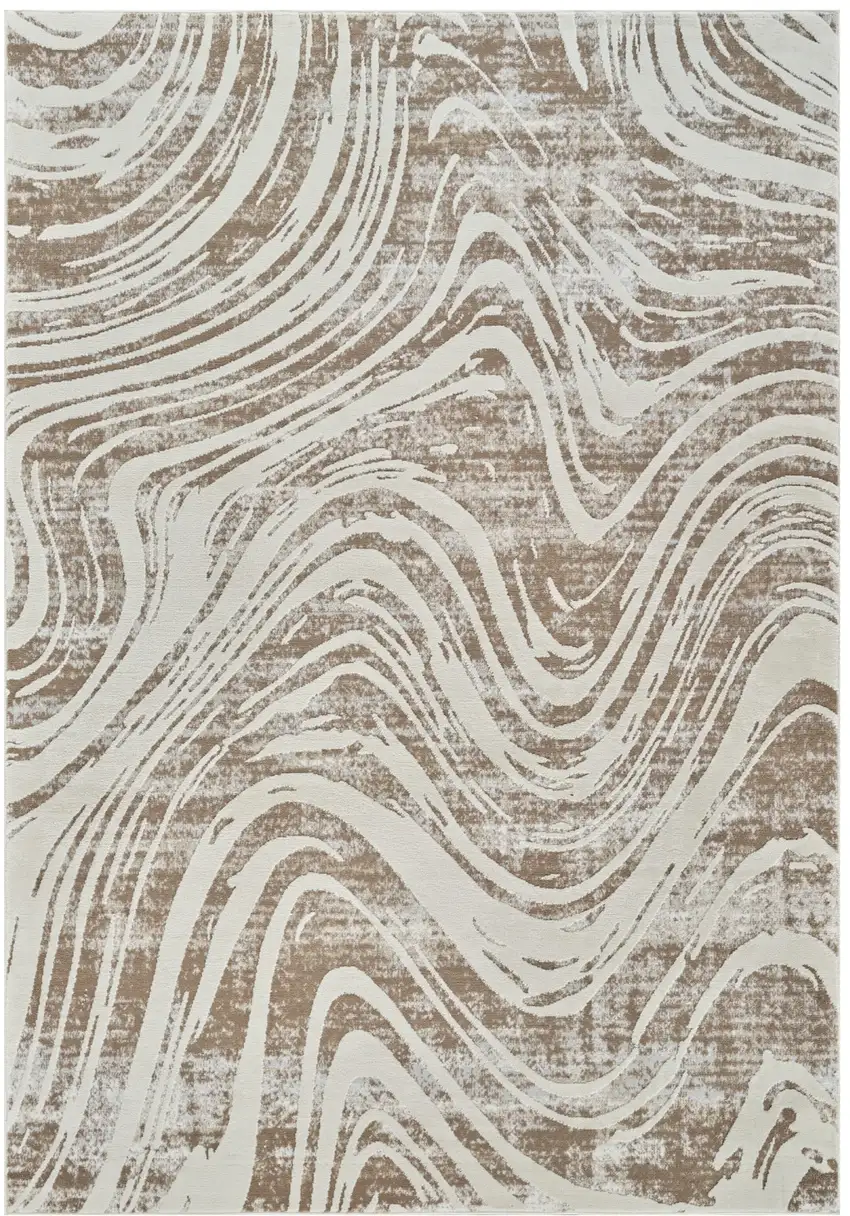 Beige and Brown Abstract Distressed Area Rug Photo 2