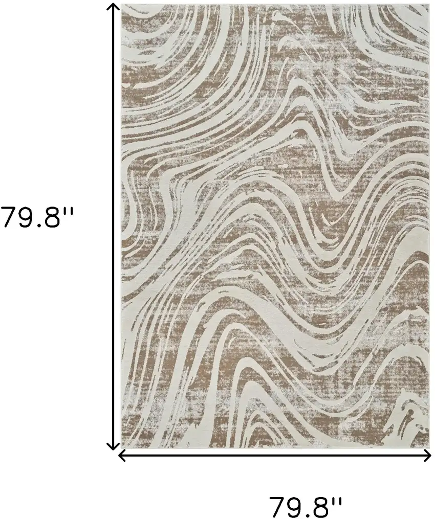 Beige and Brown Abstract Distressed Area Rug Photo 7